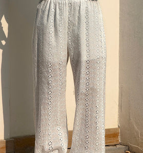 Eyelet Design Casual Wide-Leg Pants