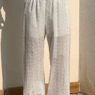 Eyelet Design Casual Wide-Leg Pants