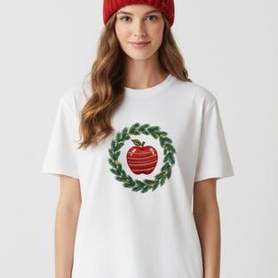 Christmas Wreath Apple Embroidered T-Shirt