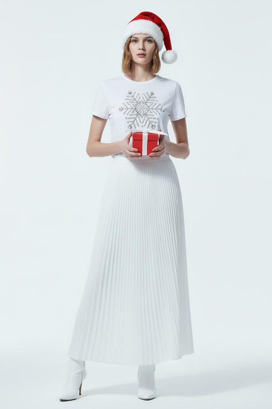 Silver Crystal Snowflake Embroidered T-Shirt