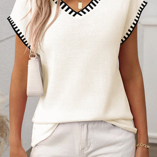 Striped Trim V-Neck Sweater Vest