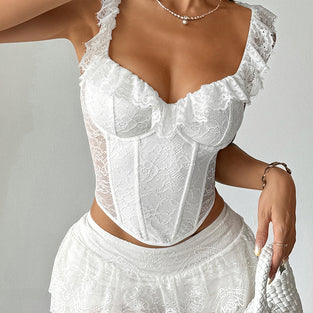 Ruffled Sleeveless Lace Camisole