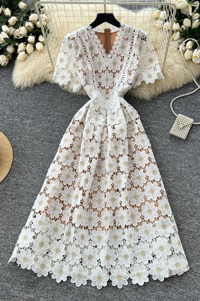 Floral V-Neck Casual Midi Dress