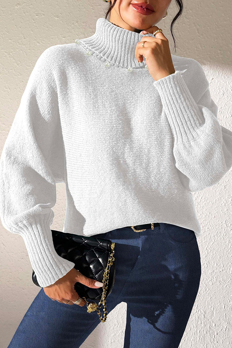 Pearl Embellished Turtleneck Sweater