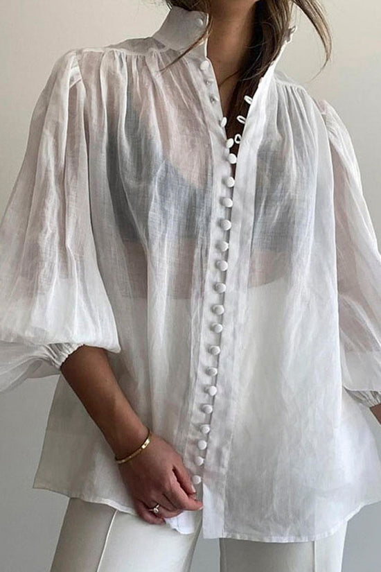 Elegant High Neck Button-Up Blouse