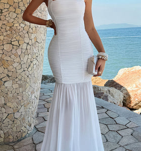 Halter Neck Ruched Maxi Dress