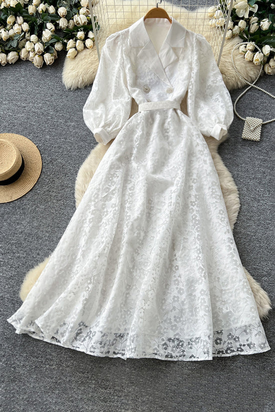 Elegant Floral Collared A-Line Midi Dress