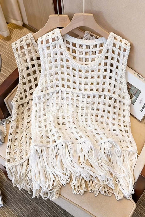 Fringe Open Weave Sleeveless Vest