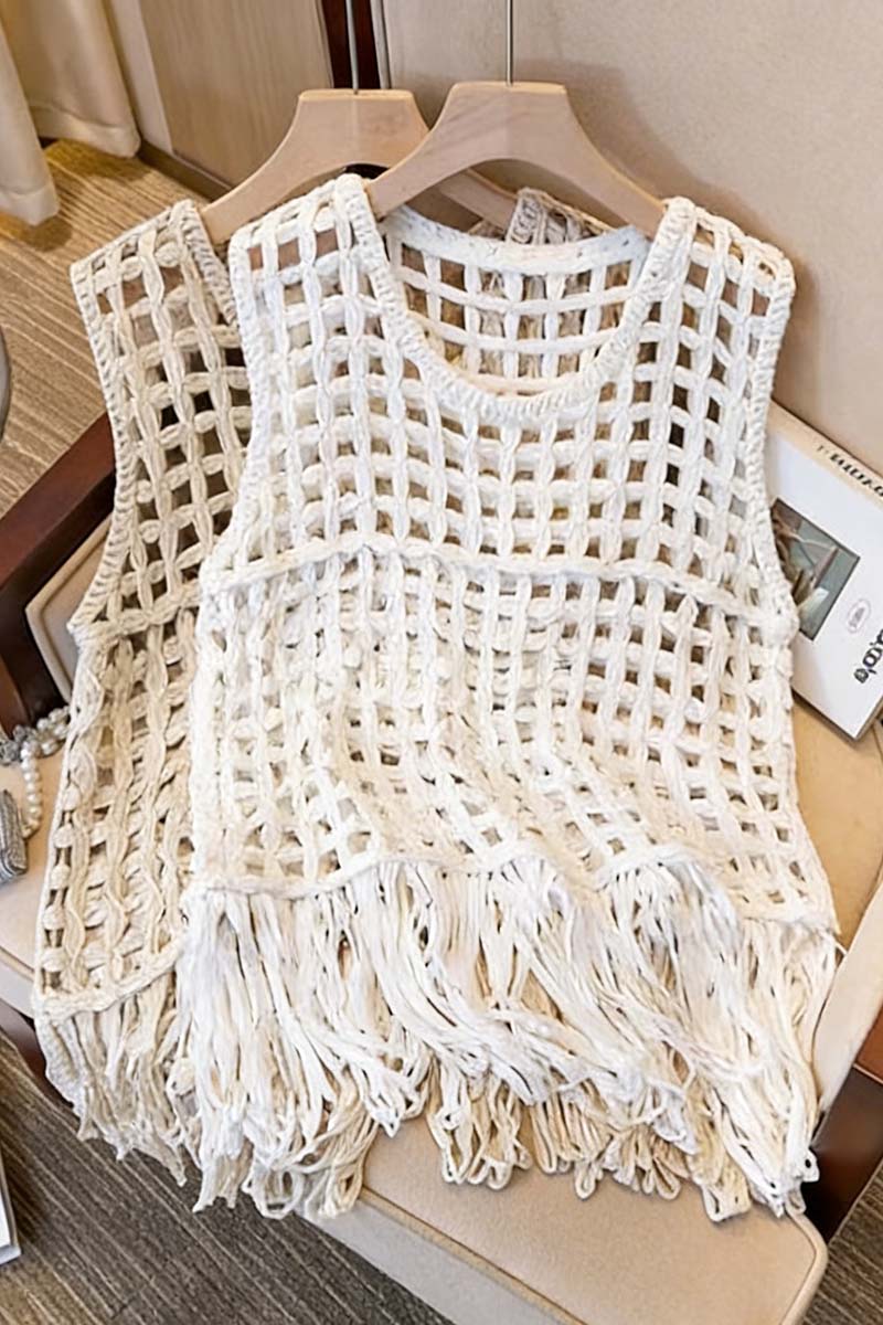 Fringe Open Weave Sleeveless Vest