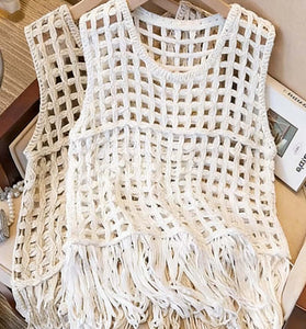 Fringe Open Weave Sleeveless Vest