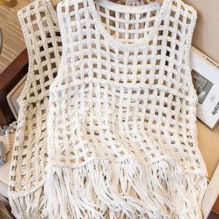 Fringe Open Weave Sleeveless Vest
