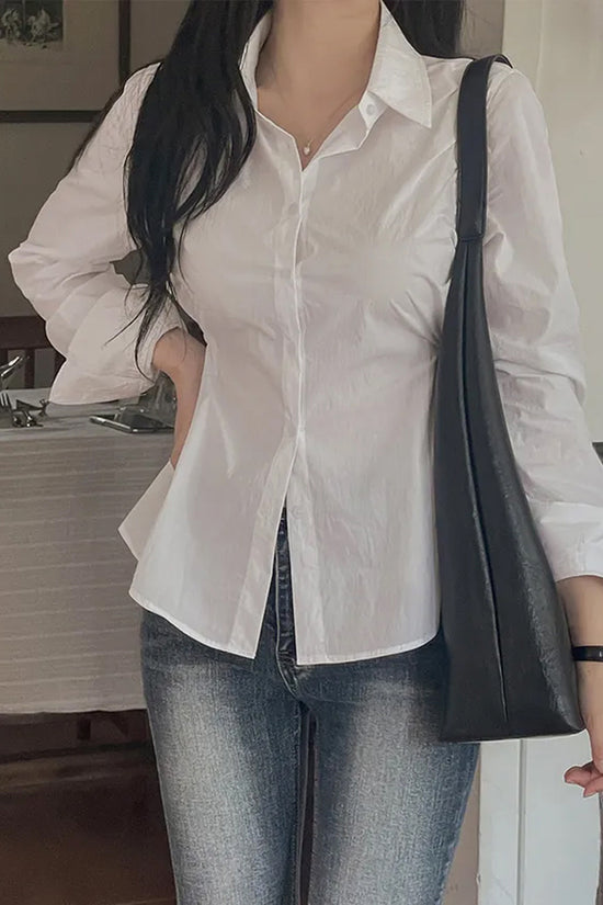 Classic Button-Up Long Sleeve Blouse