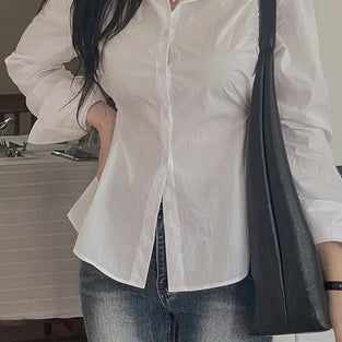 Classic Button-Up Long Sleeve Blouse