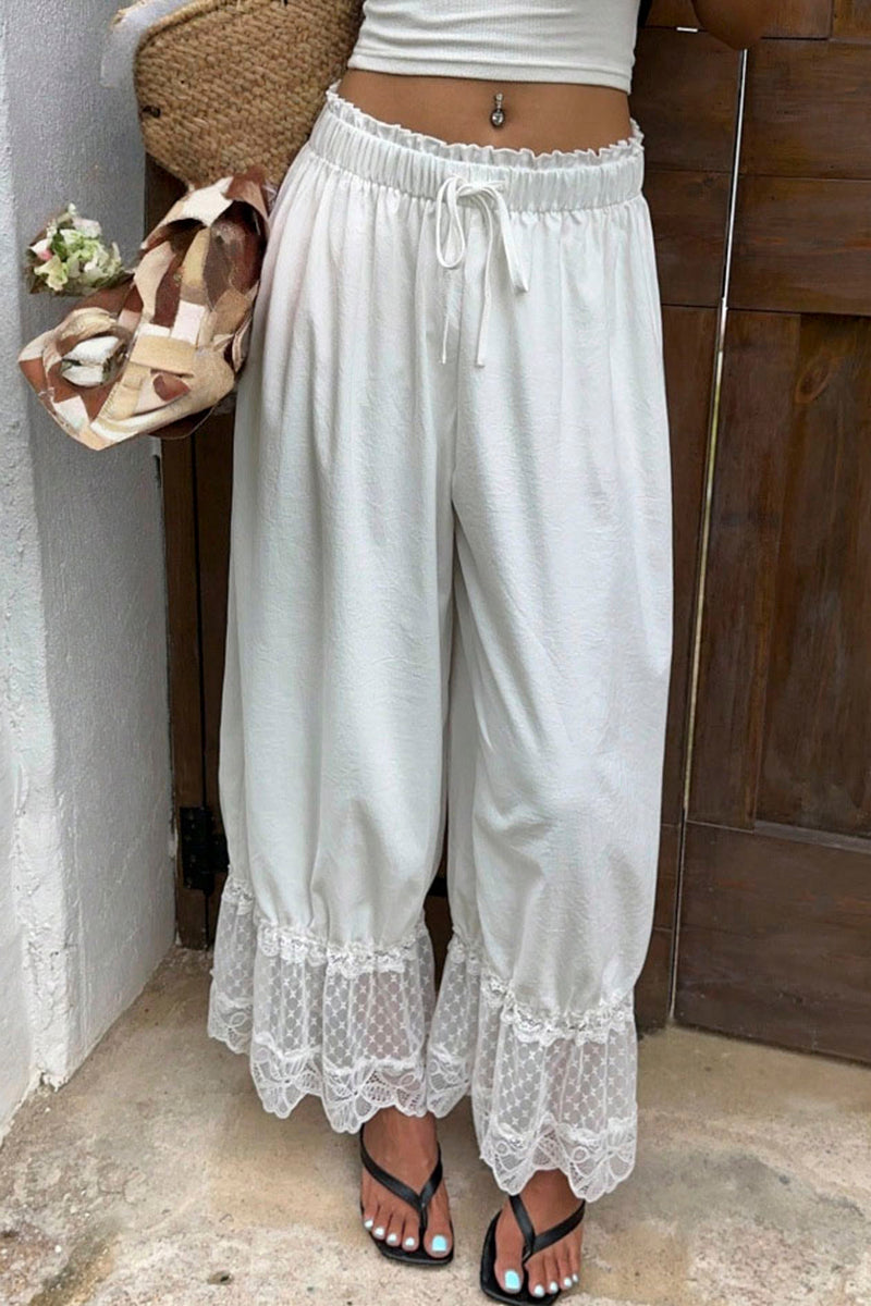 Wide-Leg Lace Patchwork Casual Pant