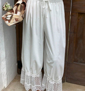 Wide-Leg Lace Patchwork Casual Pant