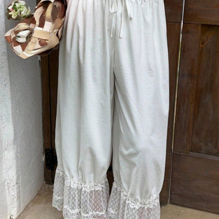 Wide-Leg Lace Patchwork Casual Pant