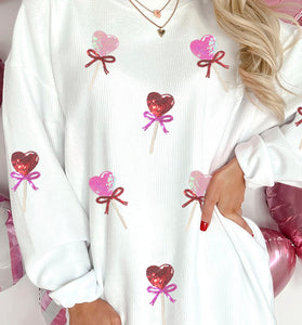Heart Lollipop Sequin Valentine Sweatshirt
