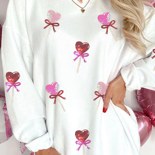 Heart Lollipop Sequin Valentine Sweatshirt