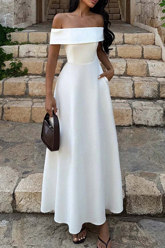 Off-Shoulder Maxi Dress with Pockets