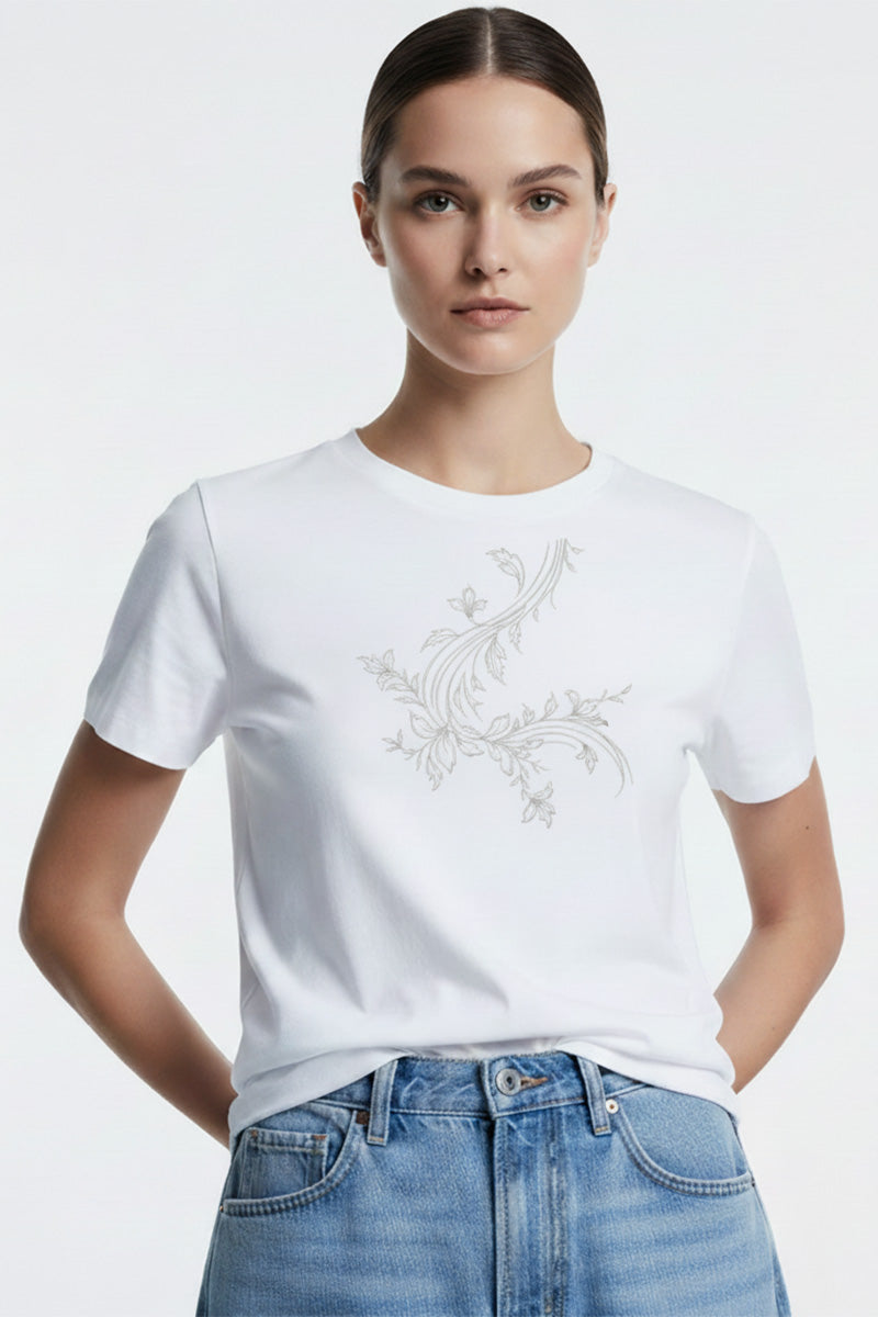 Flowing Vine Embroidered T-Shirt
