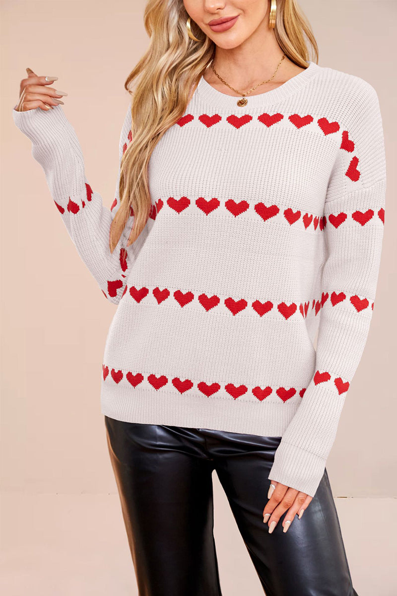 Heart Patterned Long Sleeve Sweater