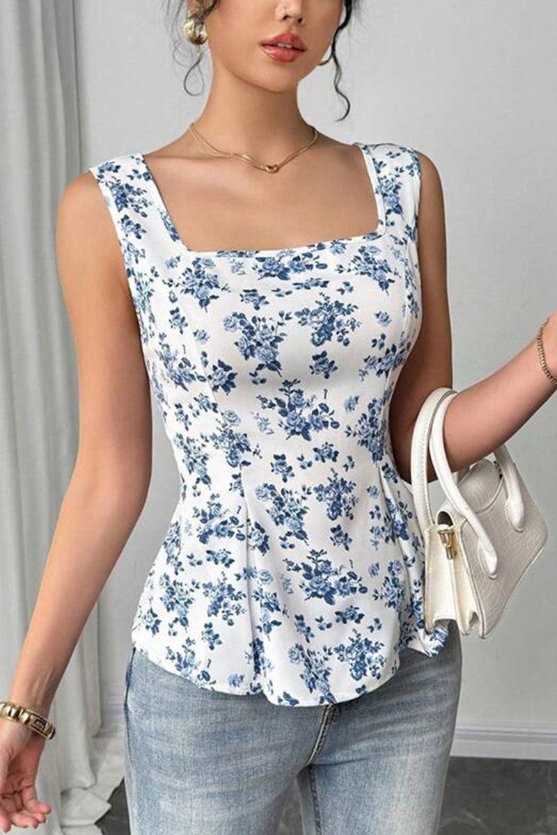 Floral Square Neck Sleeveless Top