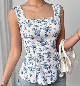 Floral Square Neck Sleeveless Top