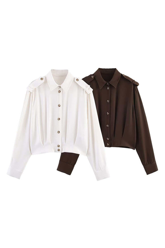 Buttoned Long Sleeve Shirt with Shoulder Details