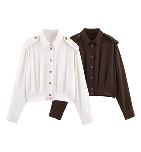 Buttoned Long Sleeve Shirt with Shoulder Details