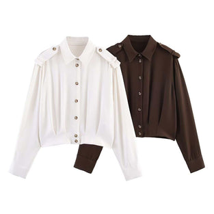 Buttoned Long Sleeve Shirt with Shoulder Details