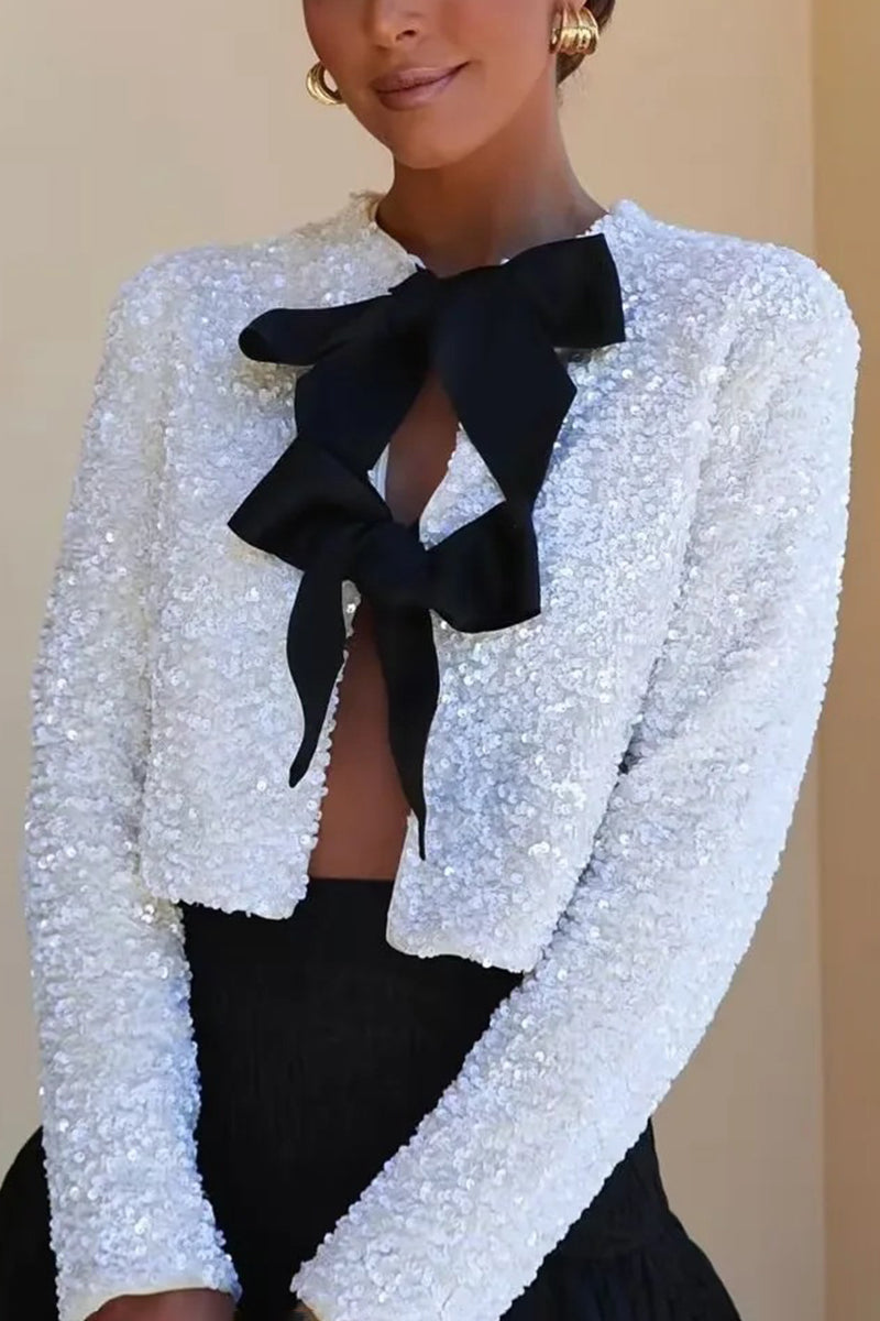Bow Accent Textured Blazer