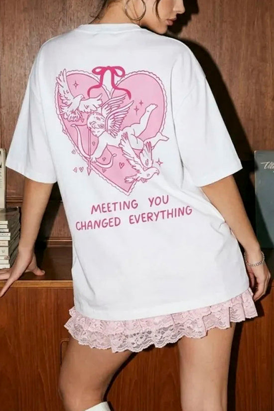 Heart Graphic Angel Print T-Shirt