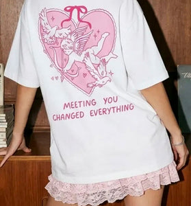 Heart Graphic Angel Print T-Shirt