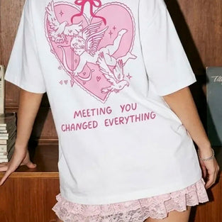 Heart Graphic Angel Print T-Shirt