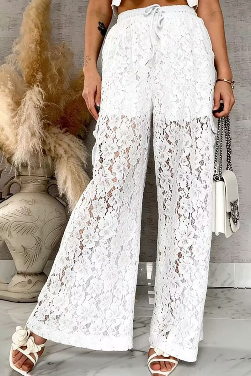 Elegant Lace Wide-Leg Casual Pants