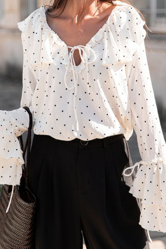 Ruffle Tie-Neck Polka Dot Blouse