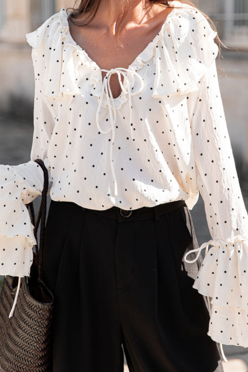 Ruffle Tie-Neck Polka Dot Blouse