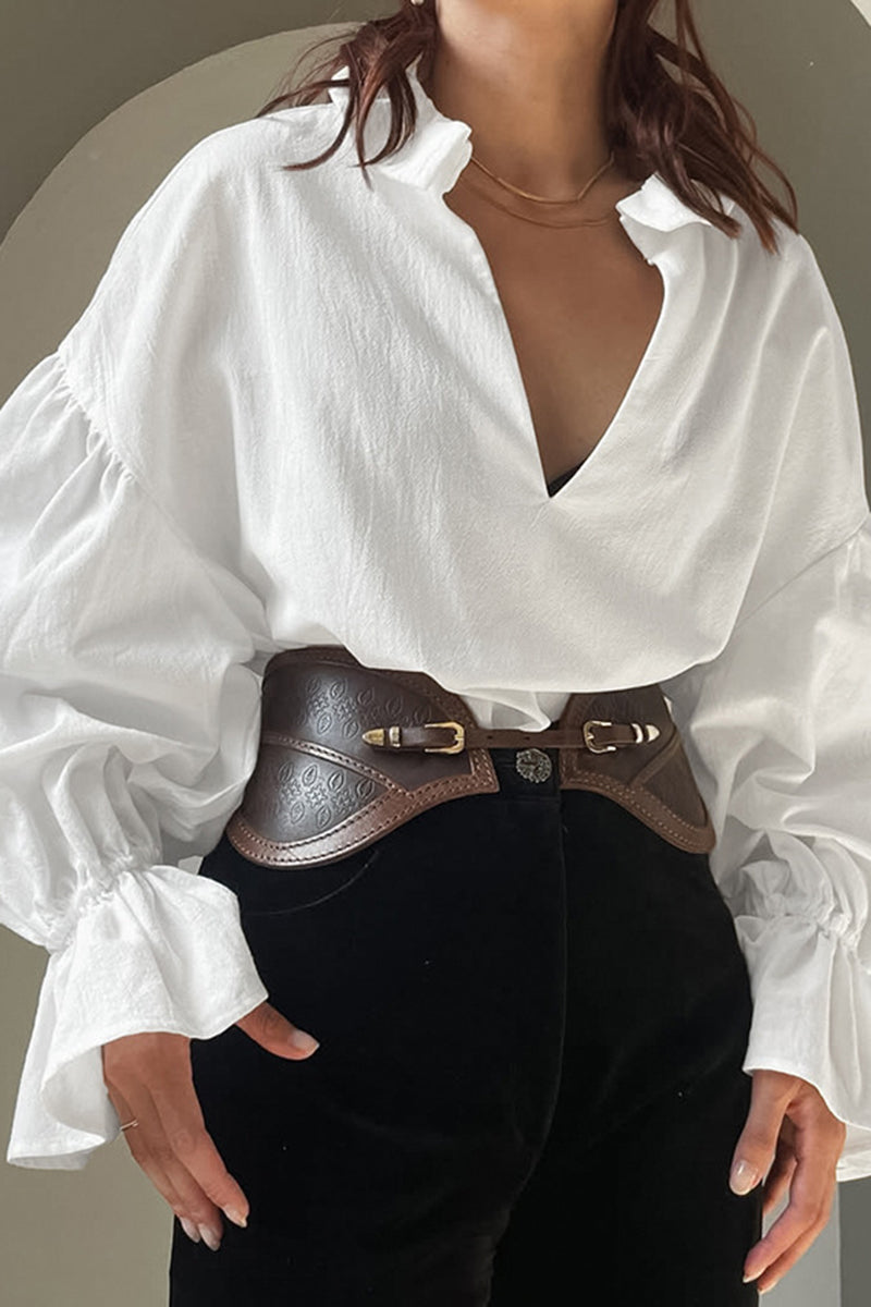 Chic V-Neck Puff Sleeve Blouse