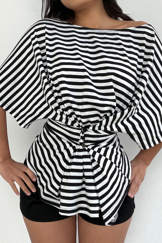 Off-Shoulder Striped Tie-Front Top