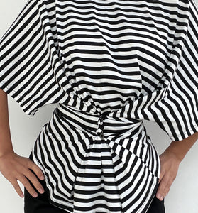 Off-Shoulder Striped Tie-Front Top