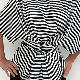 Off-Shoulder Striped Tie-Front Top