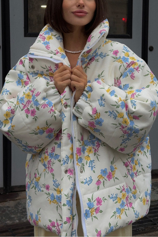 Floral Patterned Winter Puffer Coat