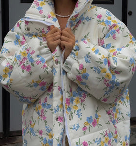 Floral Patterned Winter Puffer Coat