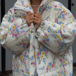 Floral Patterned Winter Puffer Coat
