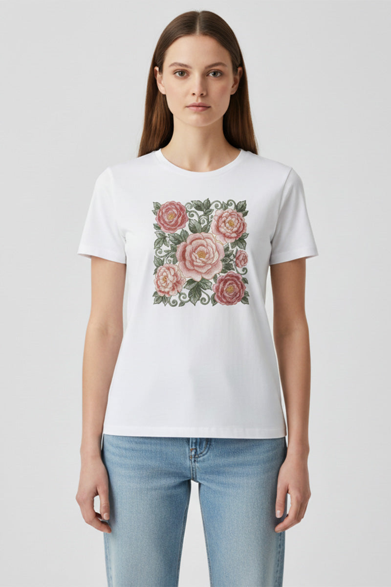 Garden Rose Embroidered T-Shirt