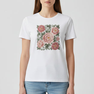 Garden Rose Embroidered T-Shirt