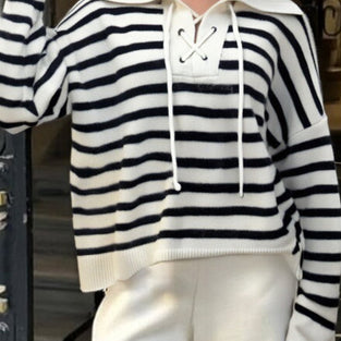 Striped Lace-Up Casual Hoodie