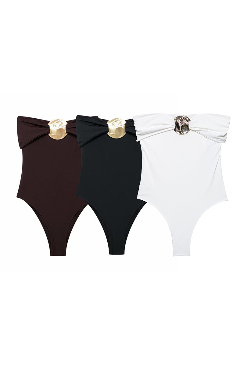 Gold Metal Detail Sleeveless Bodysuit