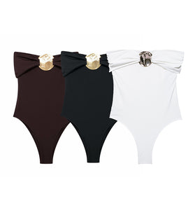 Gold Metal Detail Sleeveless Bodysuit