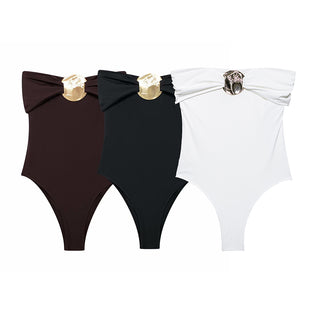 Gold Metal Detail Sleeveless Bodysuit